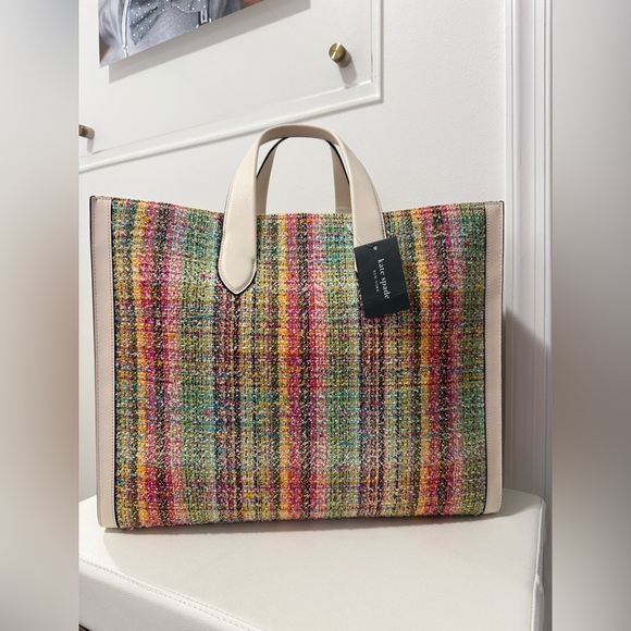 NWT Kate Spade New York Parchment Tweed Large Manhattan tote bag $498 - Picture 4 of 13